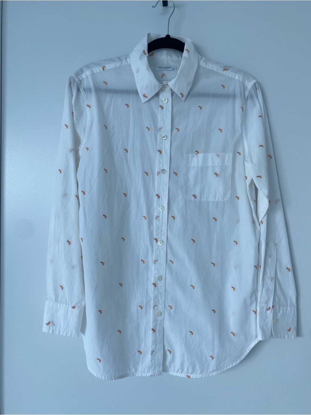 Equipment Women’s White Button-Up Shirt with Small Banana Embroidery
